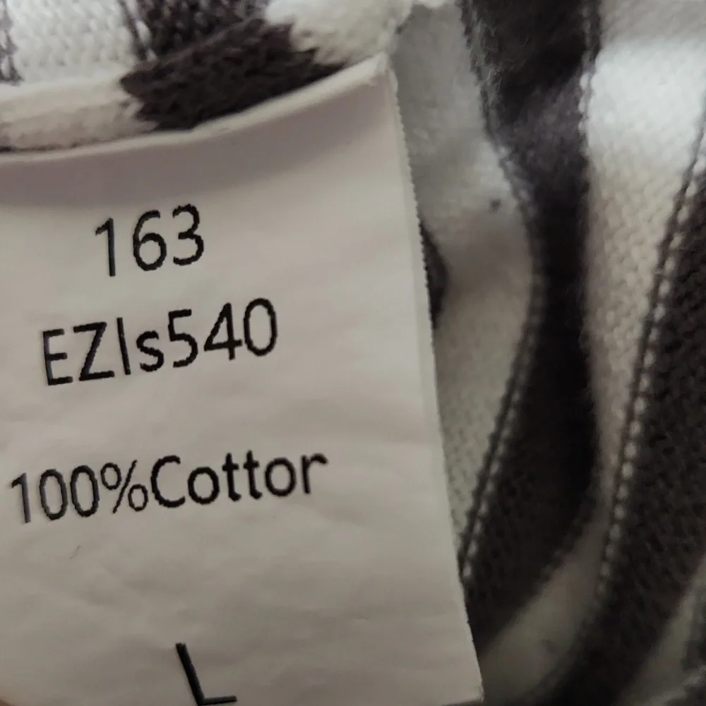 Lighter Weight 100% Cotton Sweater Dark Gray and White Stripe Tan border - Large